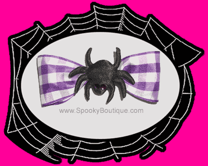 Gingham Ribbon Hair Bow with Spider