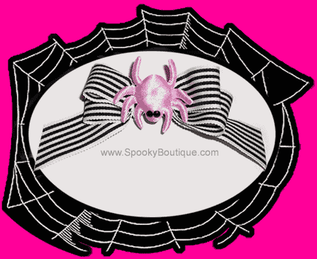 Black & White Striped Hair Bow with Spider