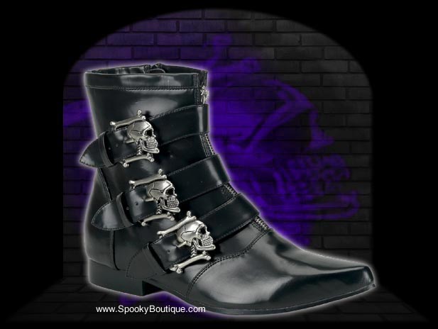 BROGUE-06 - Skull Buckle Strap Goth Boots