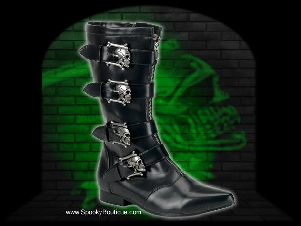 BROGUE-107 - Skull Buckle Strap Calf Boots
