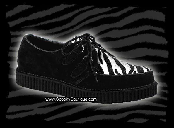 CREEPER-600 - Black Suede & Zebra Fur Creepers Shoes