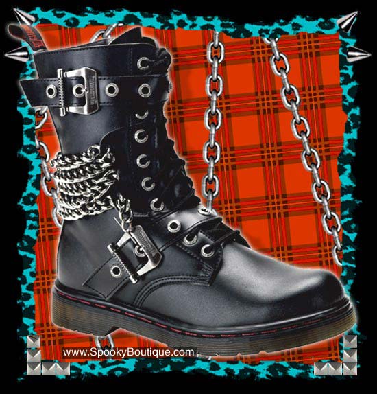 DISORDER-204 - 10-Hole Chain/Buckle Boots