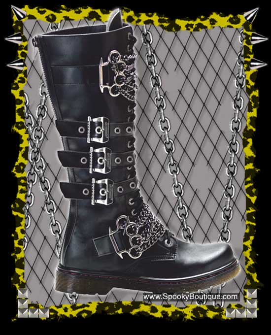 DISORDER-402 - 20-Hole Buckle/Chain Boots