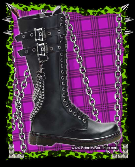 DISORDER-403 - 20-Hole Studded Strap Boots