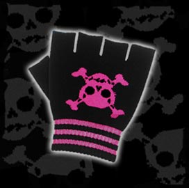Pink Skull Fingerless Gloves