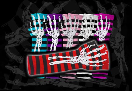 Striped Skull Fingerless Gloves
