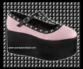 CLICK-07 - Black and Pink Studded Platform Maryjanes