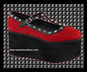 CLICK-07 - Black and Red Studded Platform Maryjanes