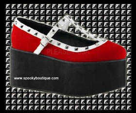 CLICK-07 - Red and White Studded Platform Maryjanes
