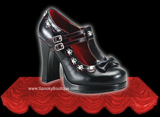 CRYPTO-06 - Skull Studded T-Strap Gothic Pumps