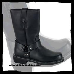 Black Leather Harness Biker Boots