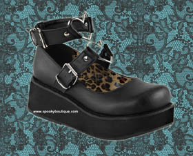 SPRITE-03 -Sweet Lolita Black Wrap Around Ankle Straps with Silver Heart Rings Maryjanes