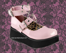 SPRITE-03 -Sweet Lolita Pink Wrap Around Ankle Straps with Silver Heart Rings Maryjanes